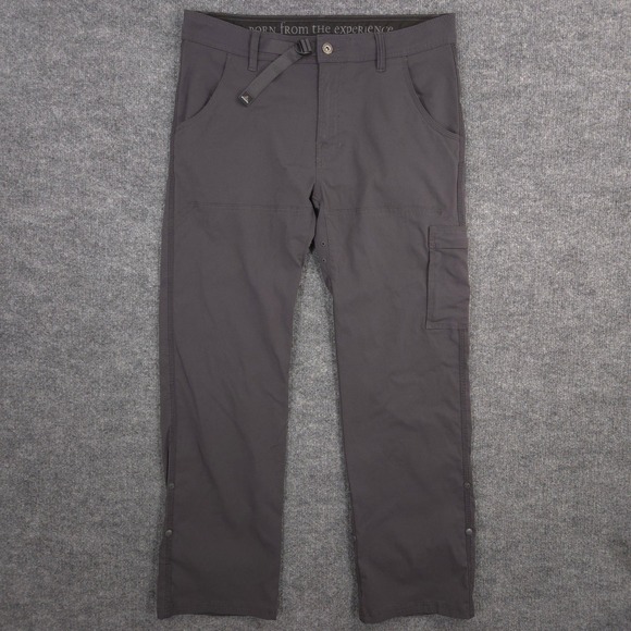 PrAna Stretch Zion Pants Mens 34X31 Gray Straight Roll Up Outdoor Performance - Picture 1 of 15